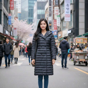 봄 가을 초겨울 환절기 가벼운 경량패딩 덕다운 롱패딩 검정색
