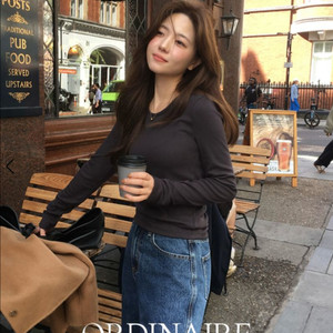 [새상품] 가내스라 보우 골지 티셔츠 차콜 이미지