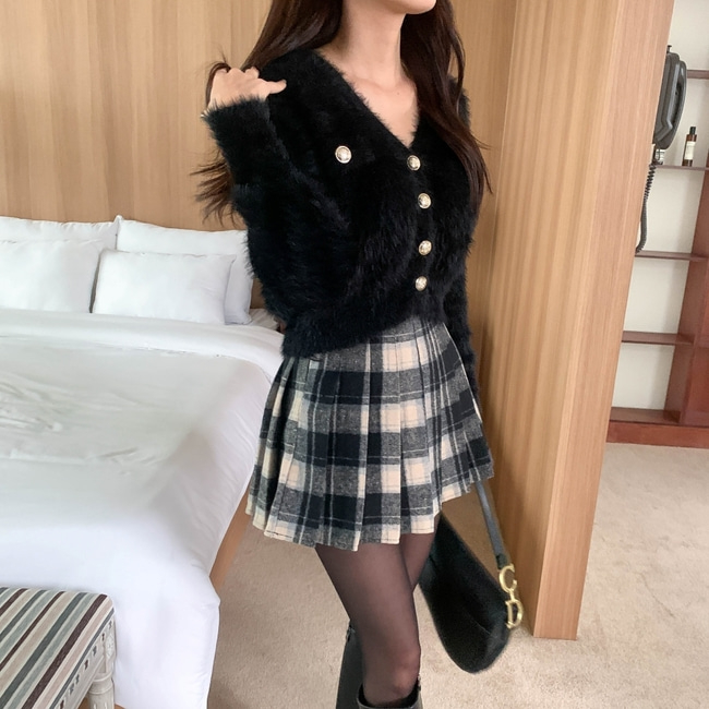[새상품] 지니 모직 체크 테니스 미니 스커트--2