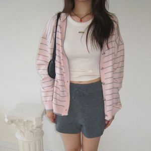 핑크 스트라이프 가디건