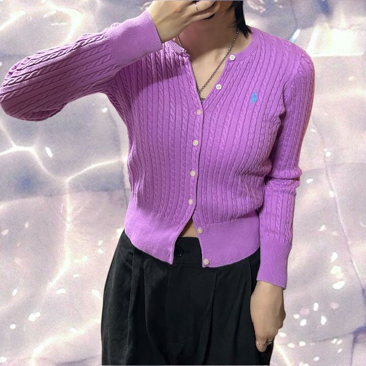 폴로 랄프로렌 신형 걸즈 니트 가디건 퍼플 핑크 L 이미지