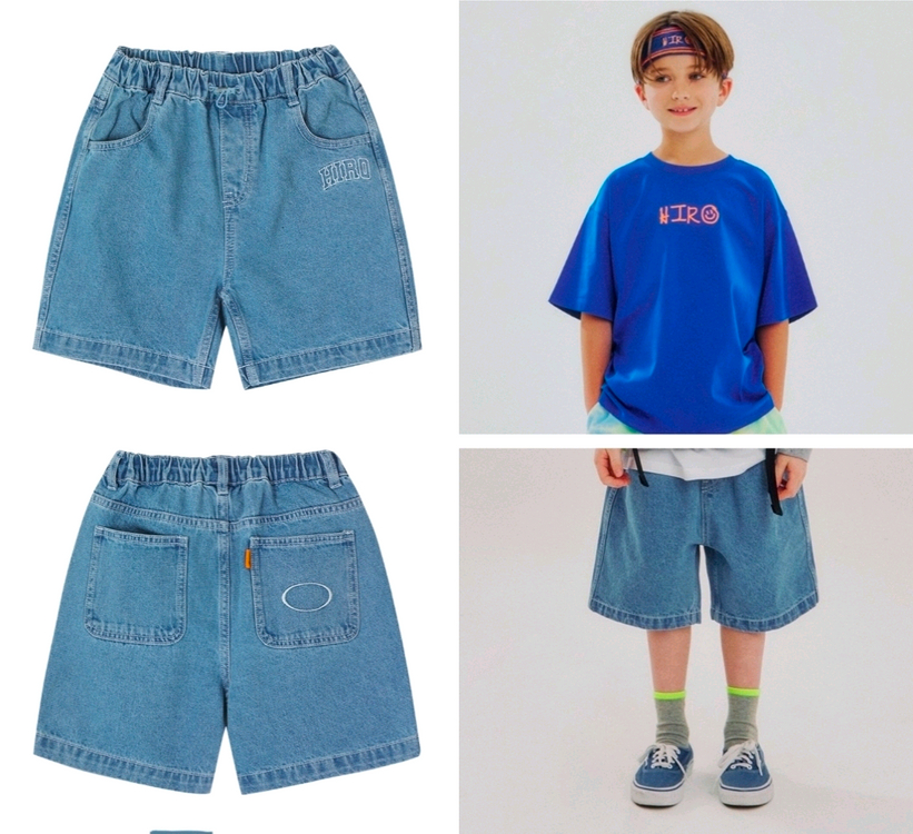 히로 블랭크 데님 하프팬츠 블루160 (프오 주소변경 26ss신상)/히로 올데이티셔츠 블루 160/ 올데이 헤어밴드--0