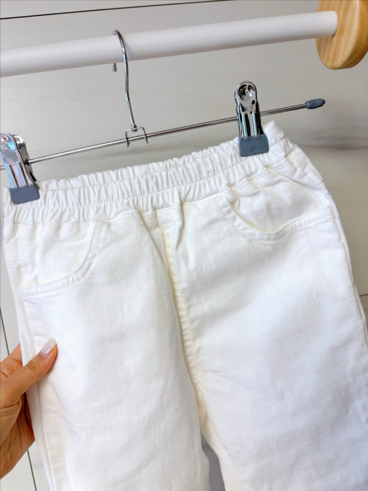 메르시보꾸 키즈 화이트 면 팬츠--1
