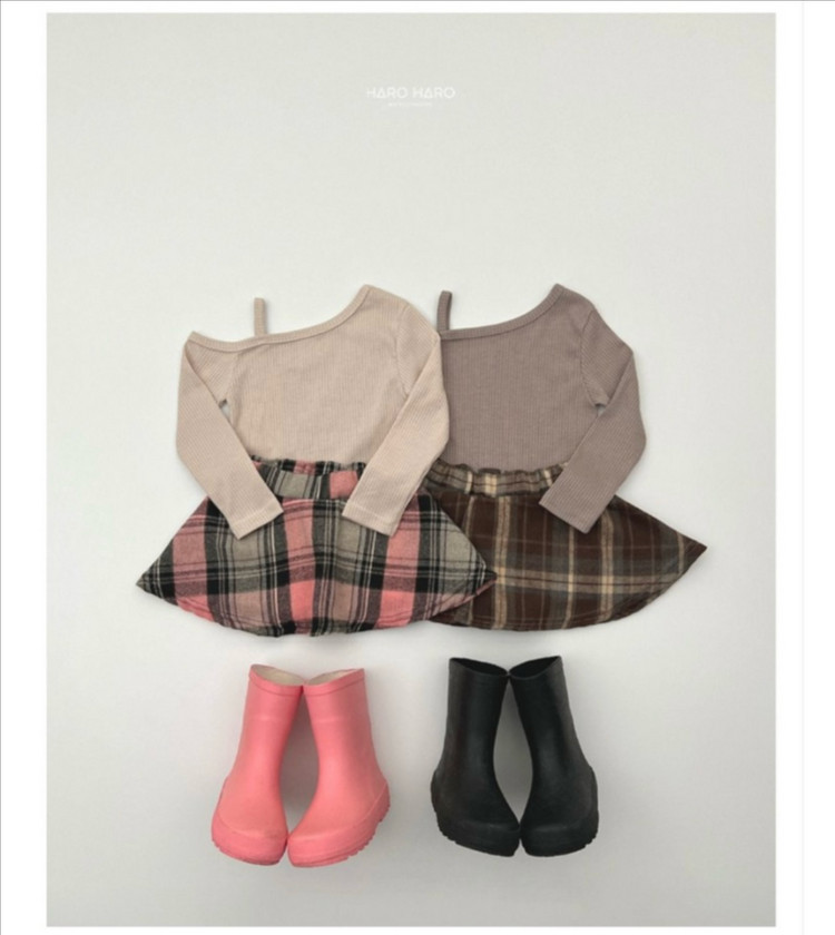 하로하로 키즈 체크 스커트 핑크--3