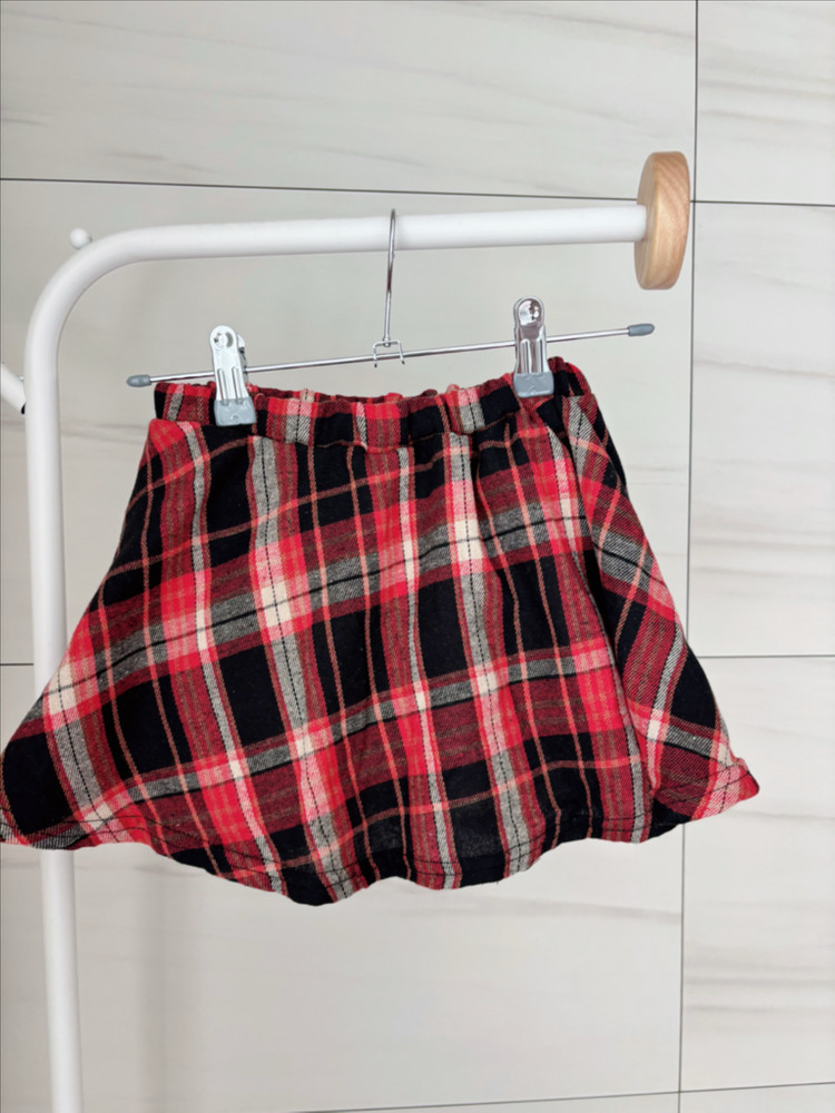 하로하로 키즈 체크 스커트 레드--0