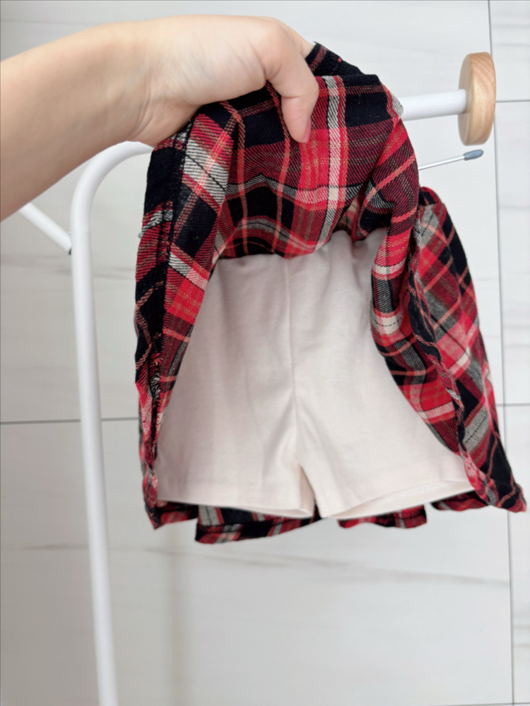 하로하로 키즈 체크 스커트 레드--1