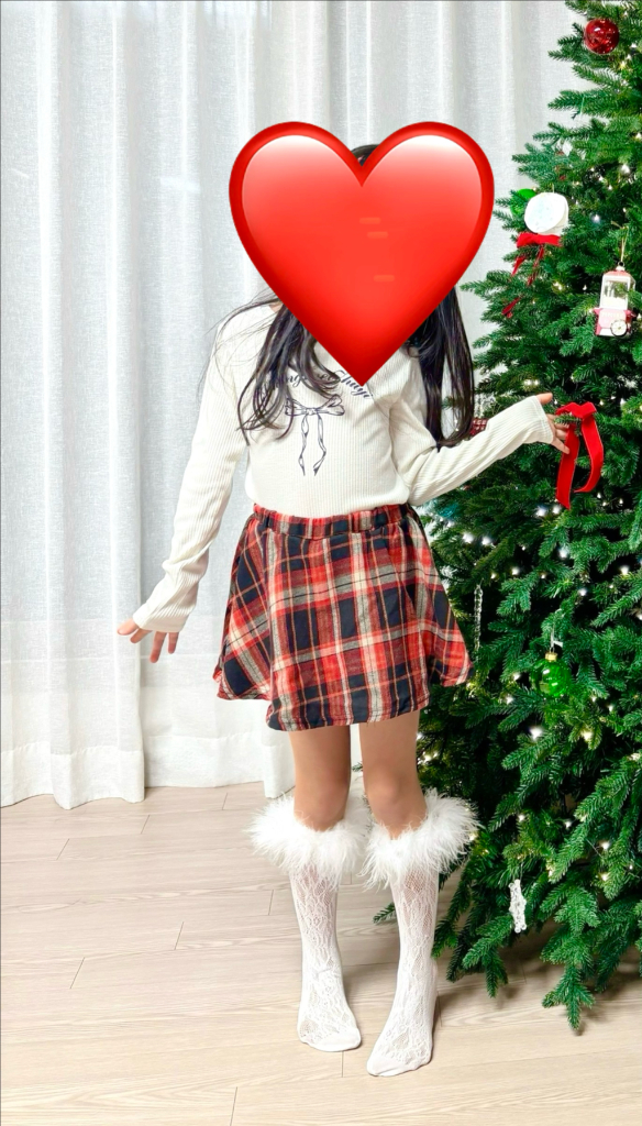 하로하로 키즈 체크 스커트 레드--2