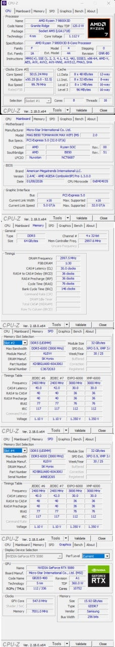 중고 완본체 판매합니다. 9800x3d/msi뱅가드rtx5080/64G ram(32*2) 외--1