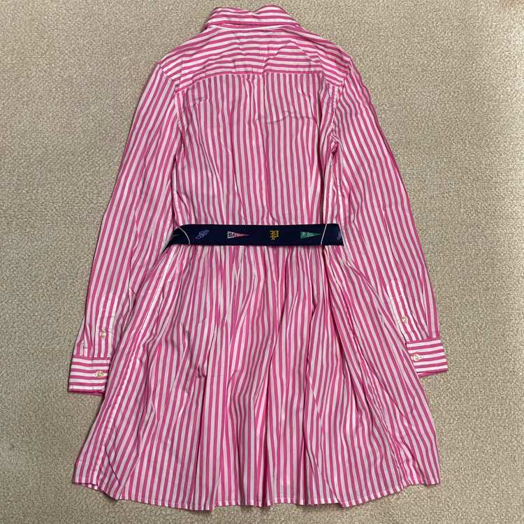 (정품) 폴로 신형 키즈 핑크 스트라이프 셔츠 벨트 원피스 8세--2
