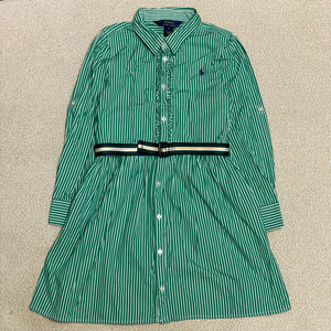 (정품) 폴로 신형 키즈 그린 스트라이프 셔츠 벨트 원피스 6세