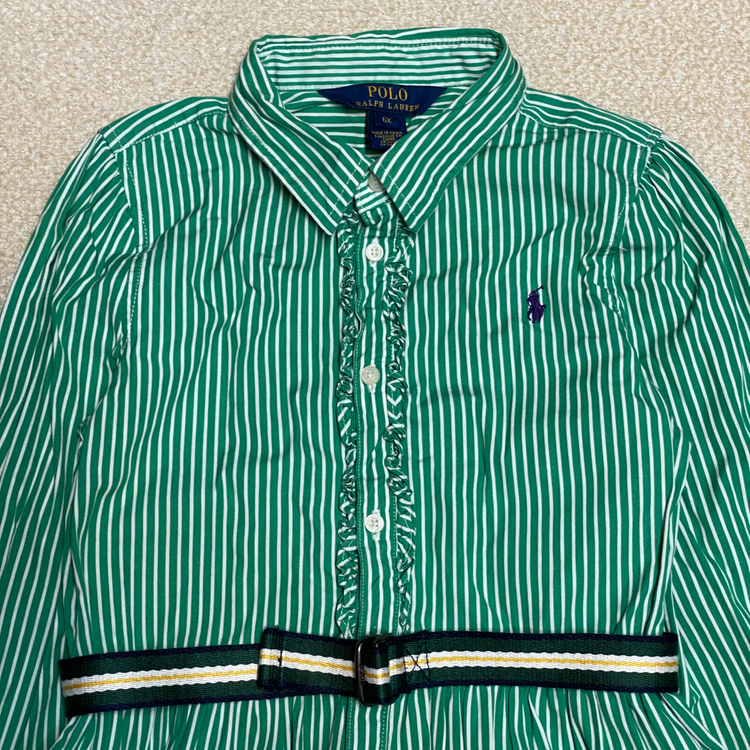 (정품) 폴로 신형 키즈 그린 스트라이프 셔츠 벨트 원피스 6세--1