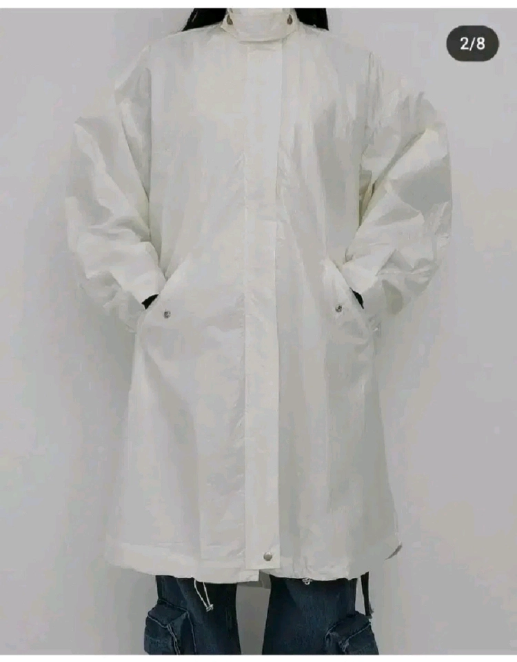 블랙푸시아 오버핏 코팅 롱 야상 점퍼 - 아이보리 이미지