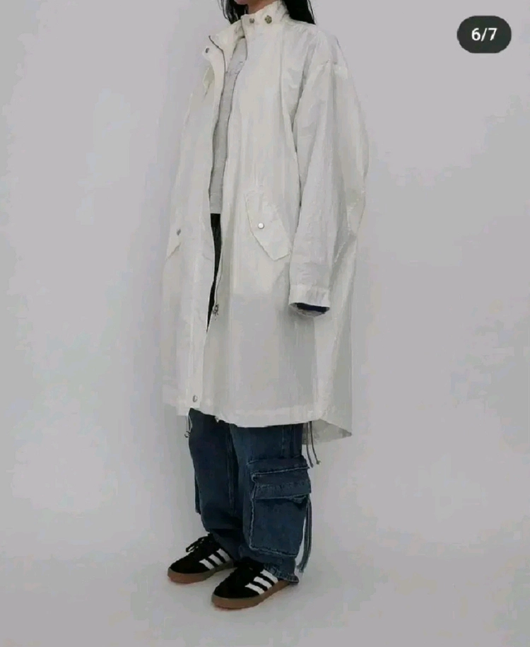 블랙푸시아 오버핏 코팅 롱 야상 점퍼 - 아이보리 이미지