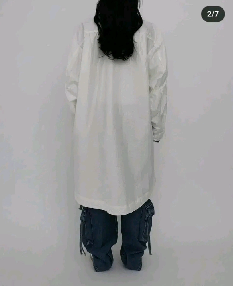 블랙푸시아 오버핏 코팅 롱 야상 점퍼 - 아이보리 이미지
