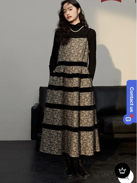 쿠오세 플라워 벨벳 레이어드 원피스 55-66--6