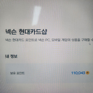 넥슨 현대카드 포인트 11만원 팔아요 이미지