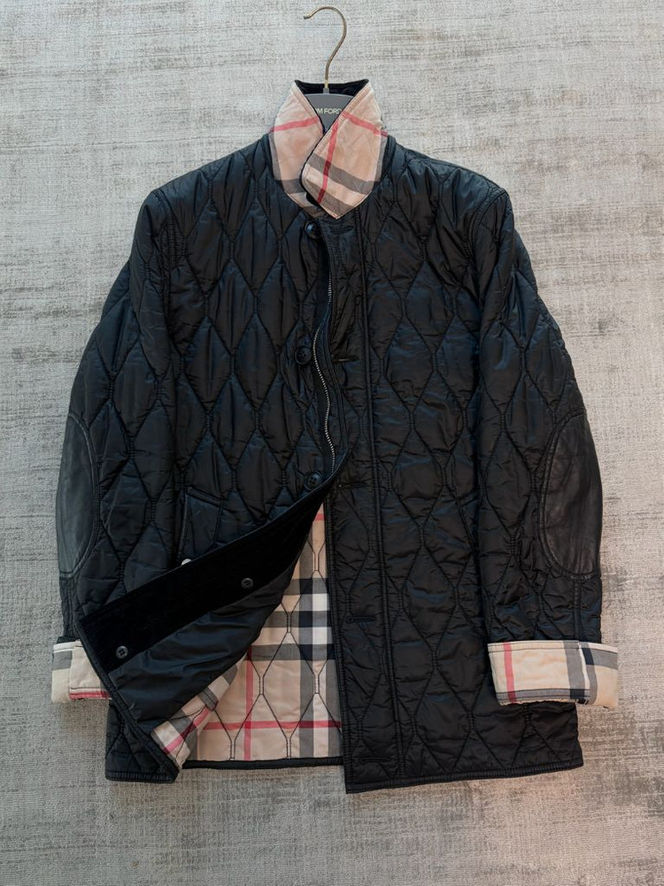 버버리 코듀로이 카라 리얼 레더 패치 퀼팅 자켓 블랙--2