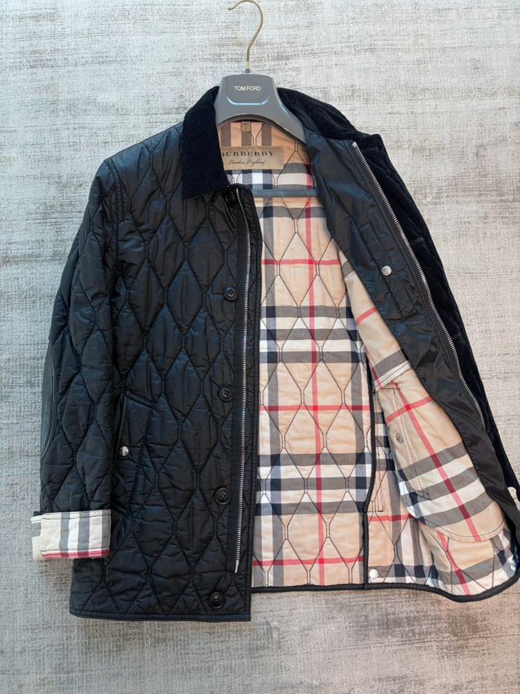 버버리 코듀로이 카라 리얼 레더 패치 퀼팅 자켓 블랙--3