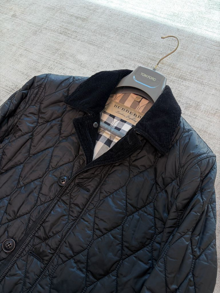 버버리 코듀로이 카라 리얼 레더 패치 퀼팅 자켓 블랙--4
