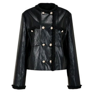 [새상품]보브(VOV ) 트위드 트림 더블 레더 자켓