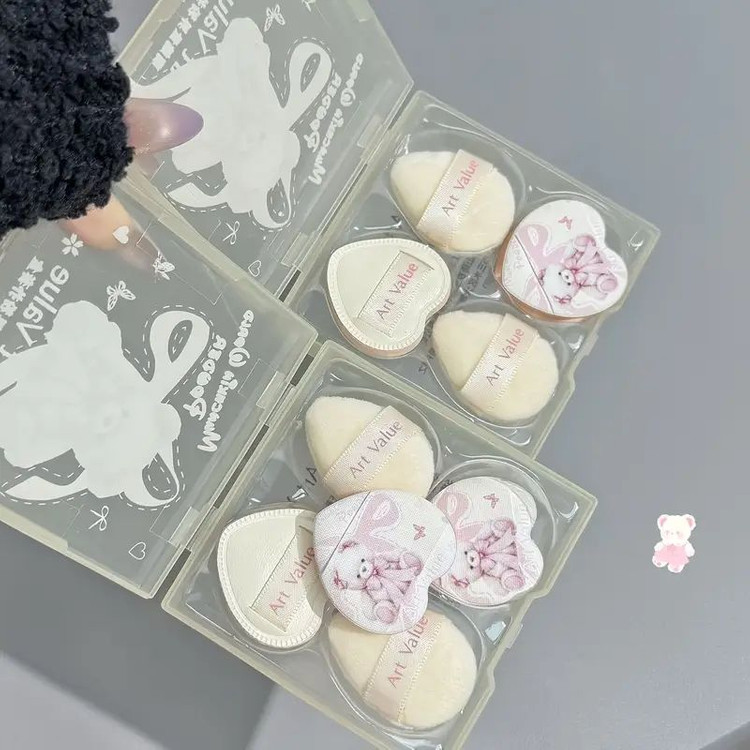 곰돌이 쿠션 미니 퍼프 핑거 세트 파우더 애기궁둥이 모찌 쫀득 이미지