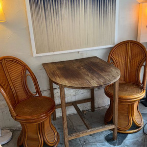 비바움 온드 티크 테이블 고재 라탄 회전 의자 이미지