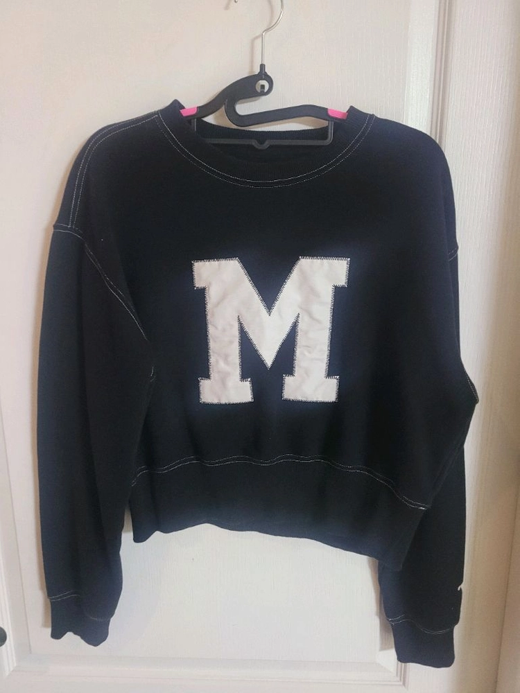 마크엠 스티치 크롭 스웨트셔츠 M 블랙 이미지