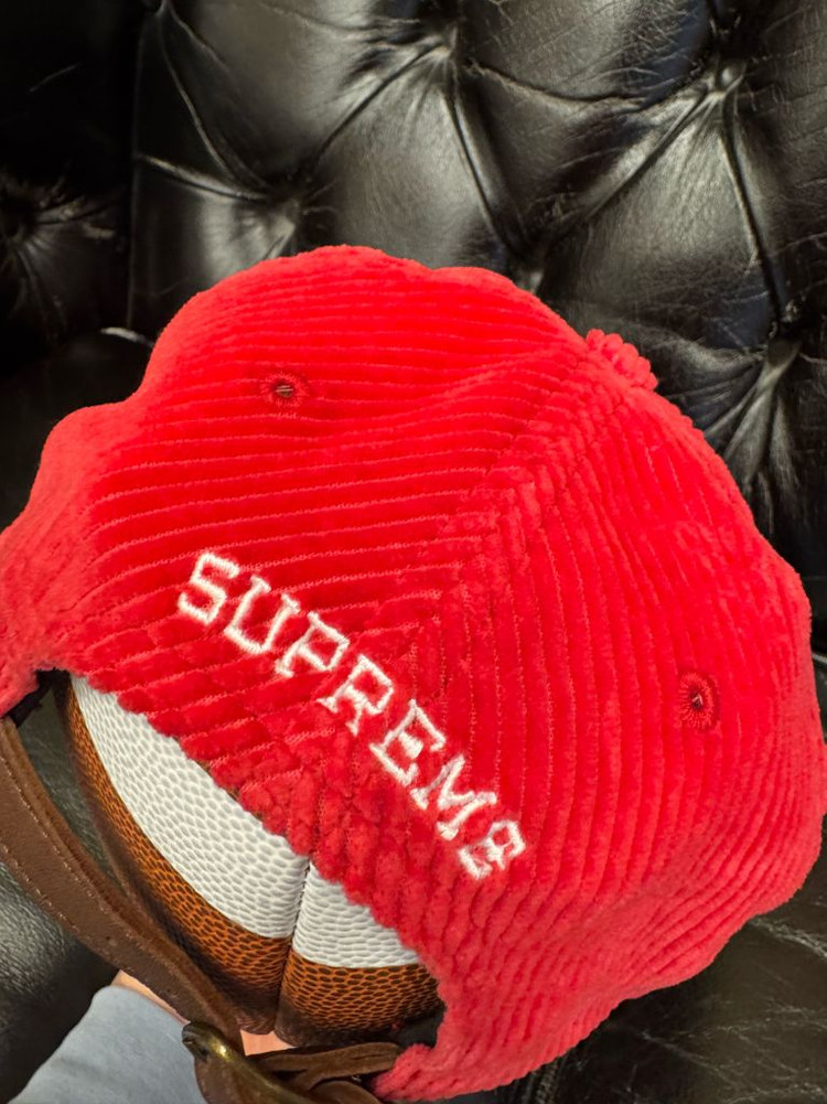 슈프림 코듀로이 레드 볼캡--2