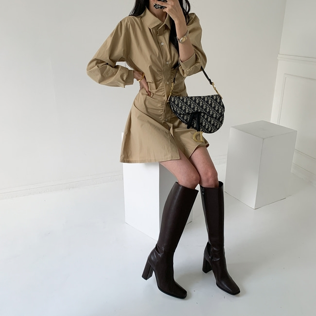 [새상품] 미나 셔츠 셔링 미니 원피스--2