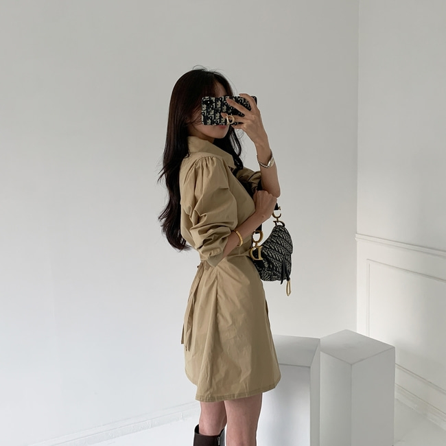 [새상품] 미나 셔츠 셔링 미니 원피스--1