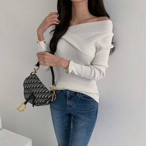 [새상품] 랜치 오프숄더 골지 니트 (아이보리/피치/블랙)