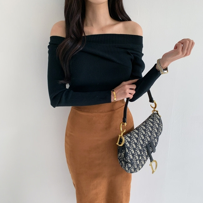 [새상품] 랜치 오프숄더 골지 니트 (아이보리/피치/블랙)--1