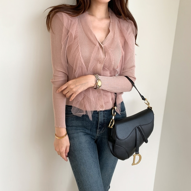 [새상품] 망사 날개 슬림 니트 가디건--1