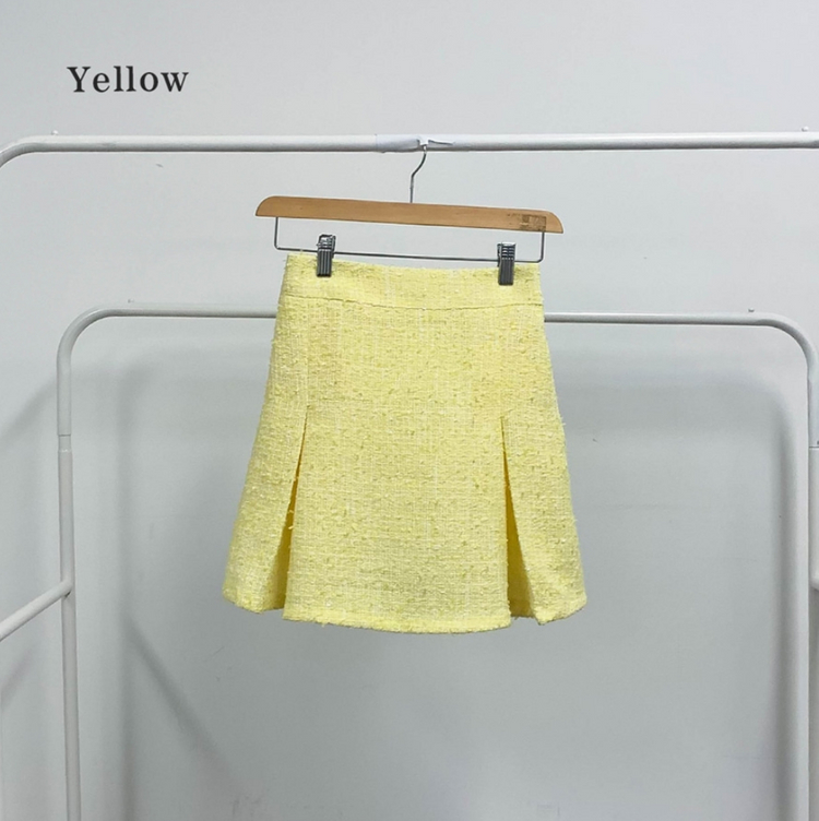 [새상품] 트위드 주름 핀턱 미니 스커트(블랙/옐로우)--2