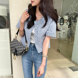 [새상품] 세인트 컬러 트위드 반팔 자켓