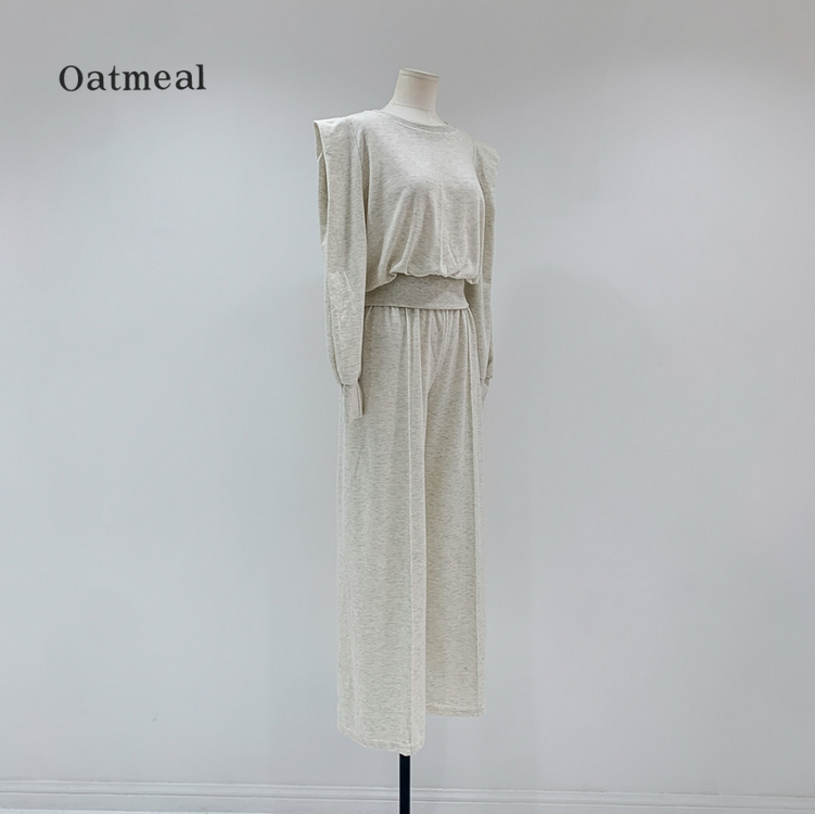 [새상품] 가을 나비 퍼프 소매 맨투맨 와이드 팬츠 트레이닝 세트--2