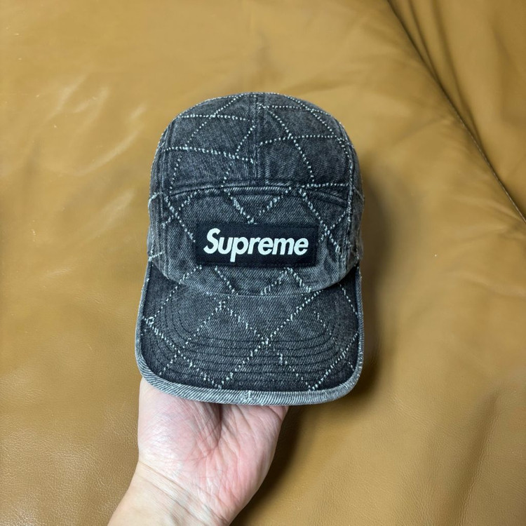 슈프림 캠프캡 모자 박스로고 23fw 펀치드 데님 블랙--2