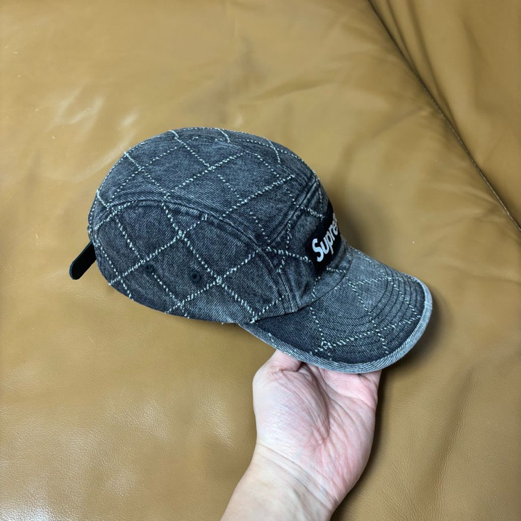 슈프림 캠프캡 모자 박스로고 23fw 펀치드 데님 블랙--3