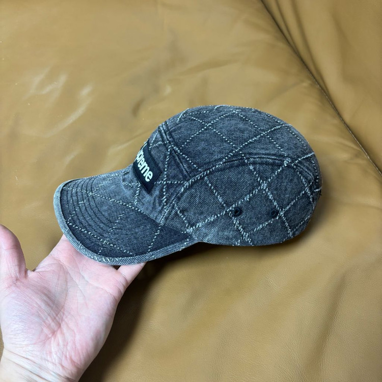 슈프림 캠프캡 모자 박스로고 23fw 펀치드 데님 블랙--4