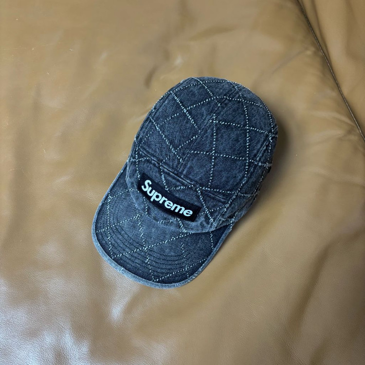 슈프림 캠프캡 모자 박스로고 23fw 펀치드 데님 블랙--5