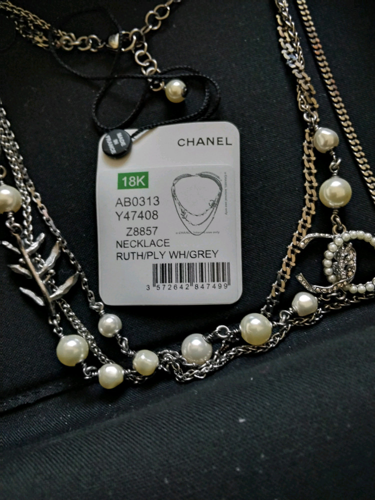 Chanel Pearl Necklace 진품 18금 Grey Metal 목걸이진주 18k Gold 샤넬cc로고--1