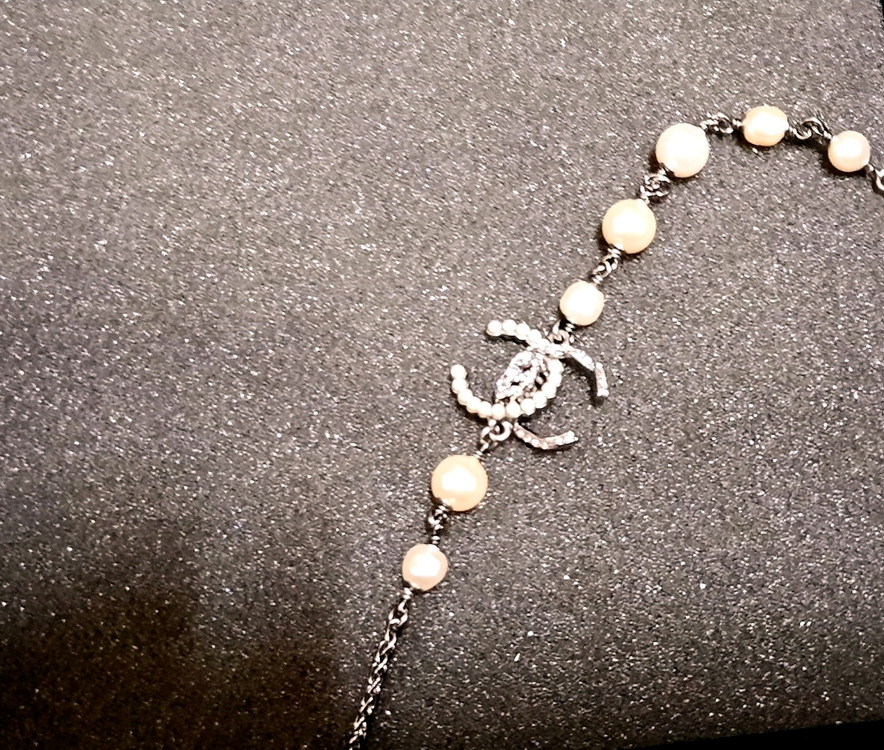 Chanel Pearl Necklace 진품 18금 Grey Metal 목걸이진주 18k Gold 샤넬cc로고--6