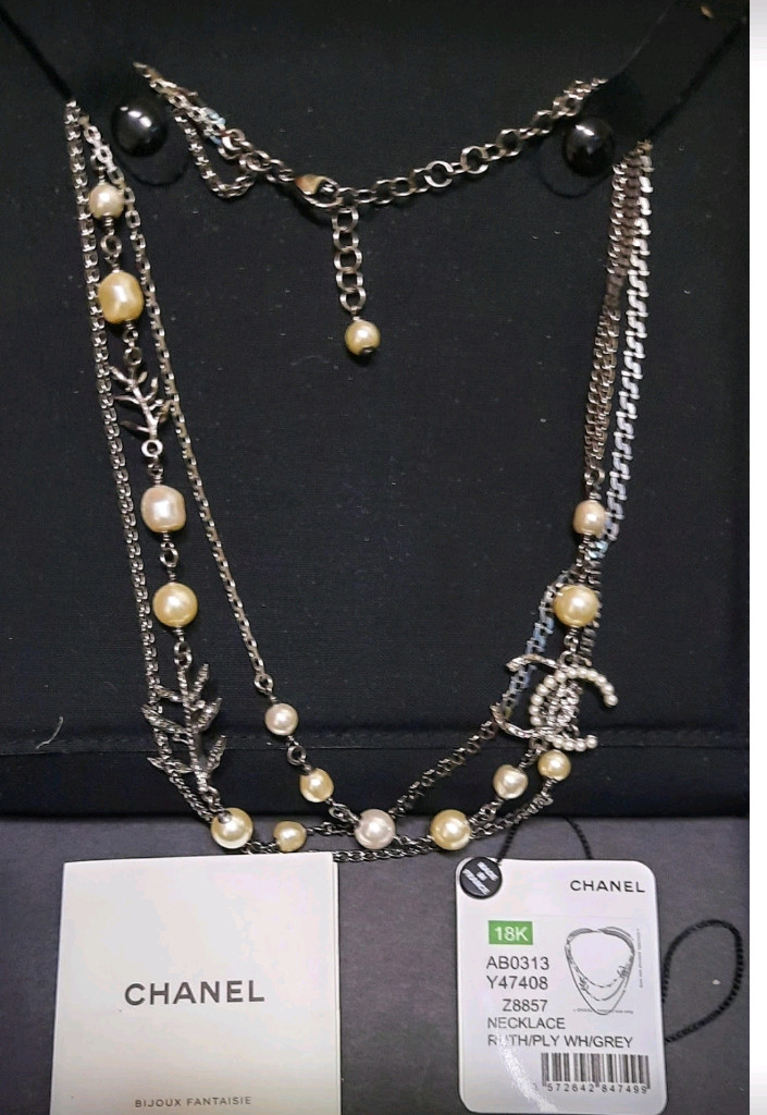 Chanel Pearl Necklace 진품 18금 Grey Metal 목걸이진주 18k Gold 샤넬cc로고--8