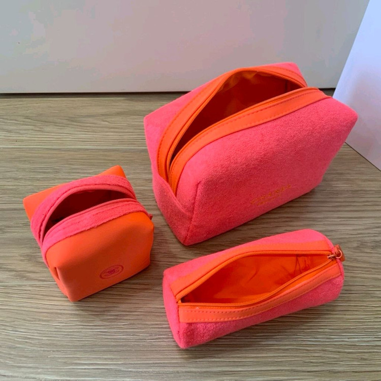 샤넬 뷰티 정품 네온 오렌지 테리 파우치 3종 세트 (새상품)--0
