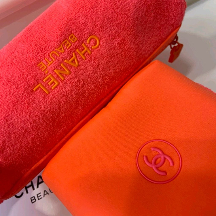 샤넬 뷰티 정품 네온 오렌지 테리 파우치 3종 세트 (새상품)--1