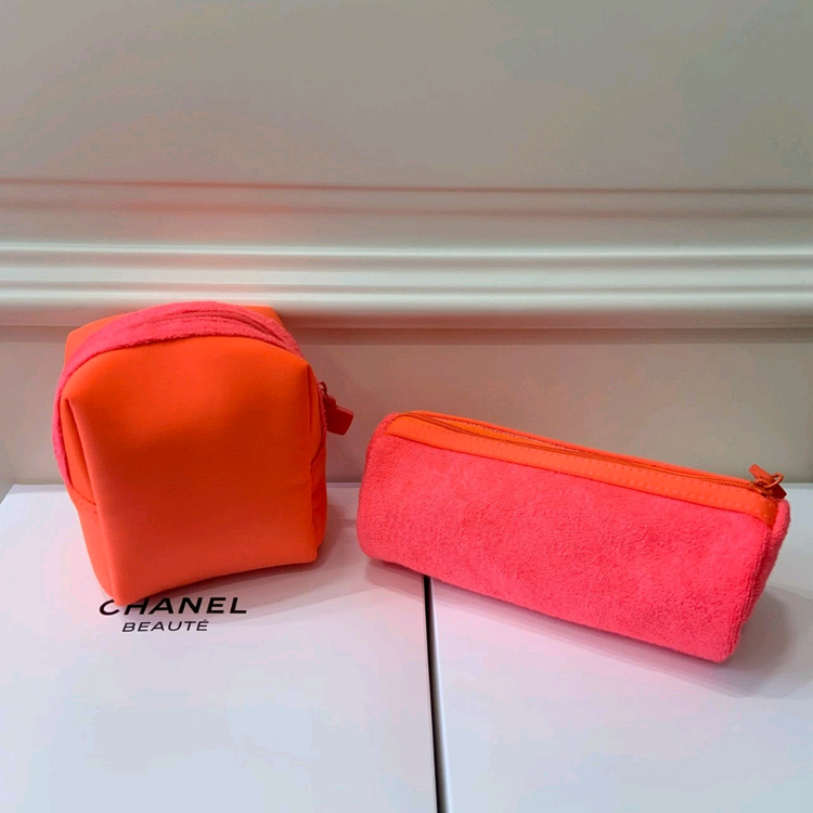 샤넬 뷰티 정품 네온 오렌지 테리 파우치 3종 세트 (새상품)--2