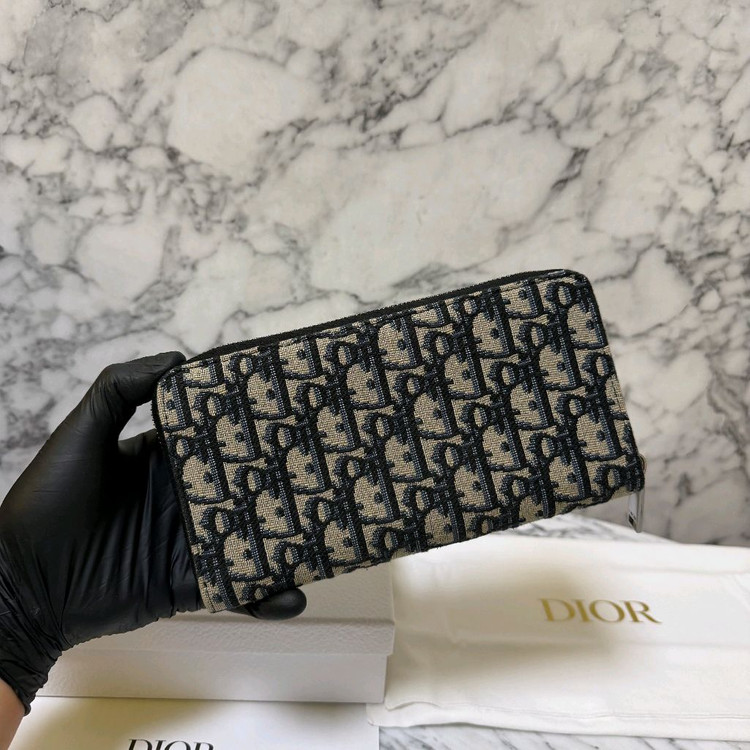 디올 오블리크 자카드 새들 지퍼돌이 장지갑베이지 이미지