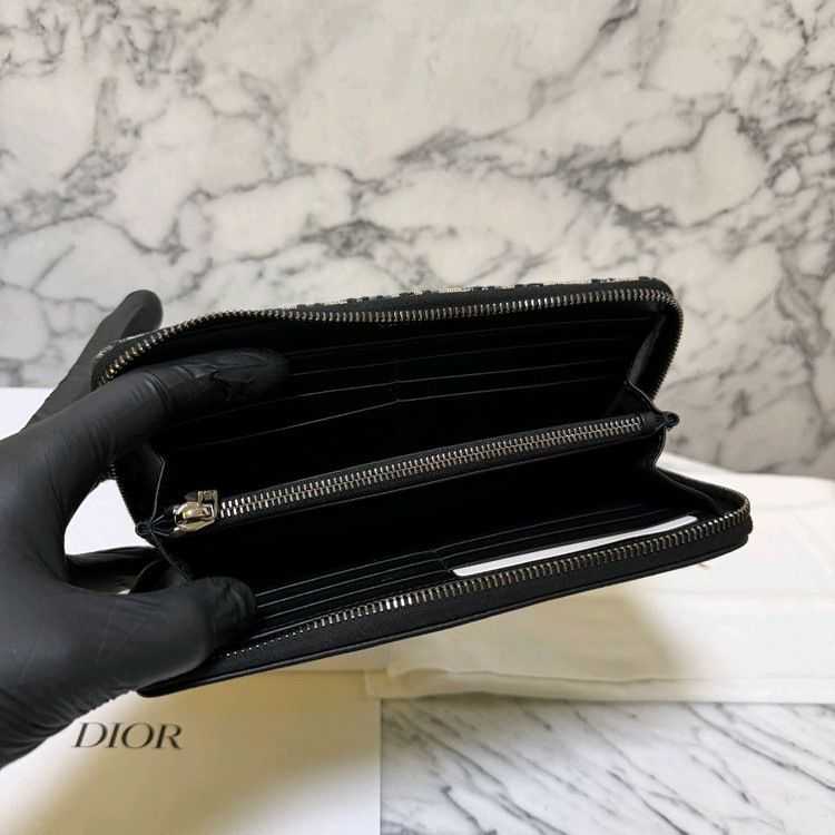 디올 오블리크 자카드 새들 지퍼돌이 장지갑베이지 이미지