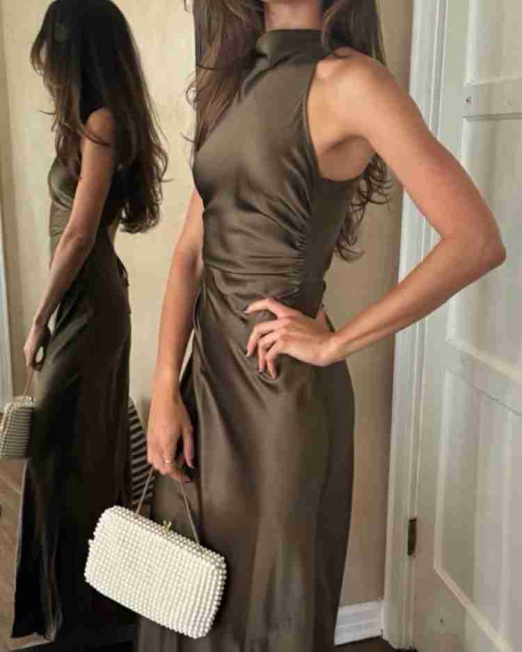 리포메이션 Anaiis 실크 드레스 카키색 브라이덜샤워 웨딩스냅--0