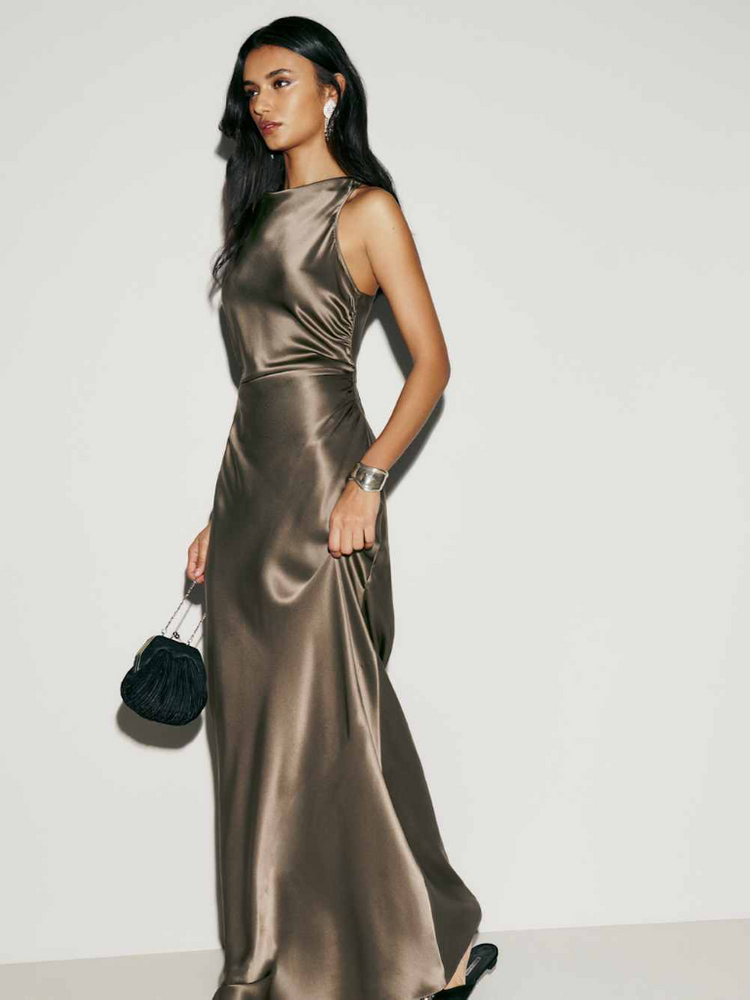 리포메이션 Anaiis 실크 드레스 카키색 브라이덜샤워 웨딩스냅--1